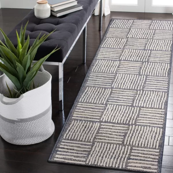 Outdoor Rugs-Kirkland's Home Blake Gray Cube Indoor/Outdoor Runner, 1X7 Gray/White