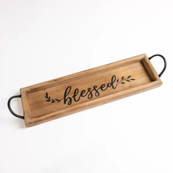 Decorative Trays-Kirkland's Home Blessed Natural Wood Tray With Handles Brown