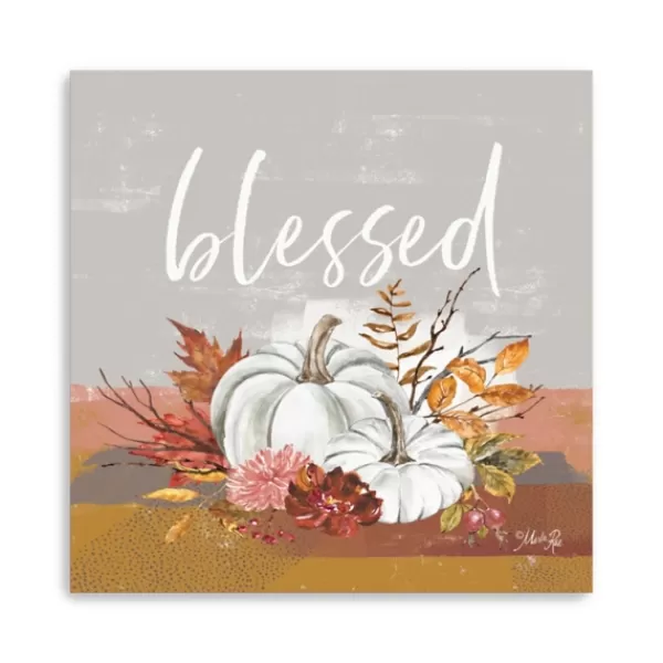 Wall Quotes & Signs-Kirkland's Home Blessed Pumpkins And Flowers Giclee Canvas Print Gray/Multi