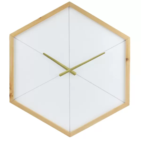 Clocks-Kirkland's Home Blond Wood Frame Hexagon Wall Clock