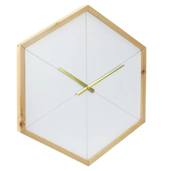 Clocks-Kirkland's Home Blond Wood Frame Hexagon Wall Clock