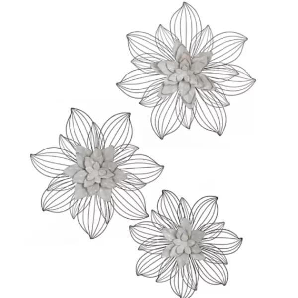 Wall Plaques-Kirkland's Home Blossom Metal Wall Plaques, Set Of 3 White