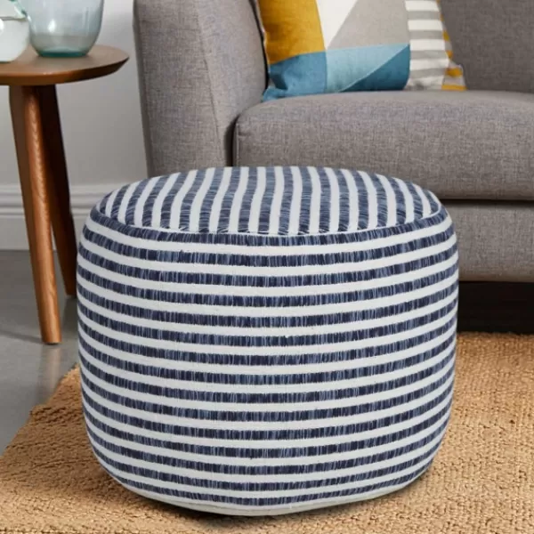 Pillows-Kirkland's Home Blue & White Stripe Organic Cotton Pouf Blue/White