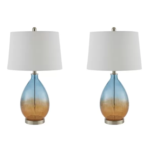 Table Lamps-Kirkland's Home Blue And Amber Glass Table Lamps, Set Of 2 White