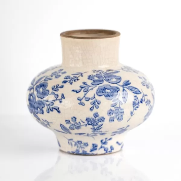 Vases-Kirkland's Home Blue And Cream Vintage Floral Genie Vase Blue/Ivory