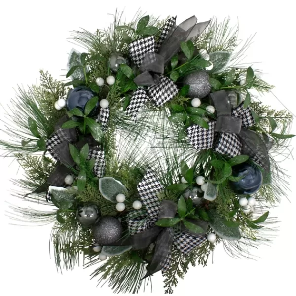 Wreaths-Kirkland's Home Blue And Gray Bow Wreath Green/Gray/Blue