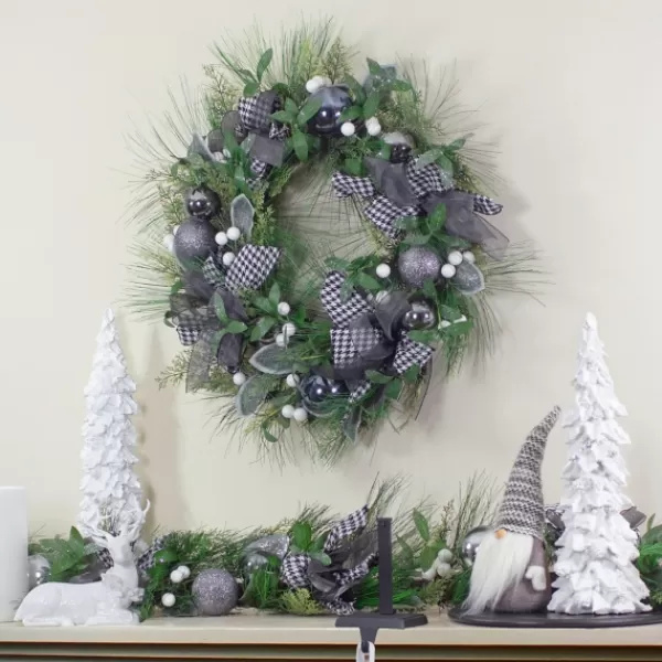 Wreaths-Kirkland's Home Blue And Gray Bow Wreath Green/Gray/Blue