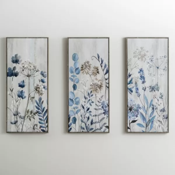 Canvas Art-Kirkland's Home Blue And Gray Floral Canvas Art Prints, Set Of 3 Blue/Gray