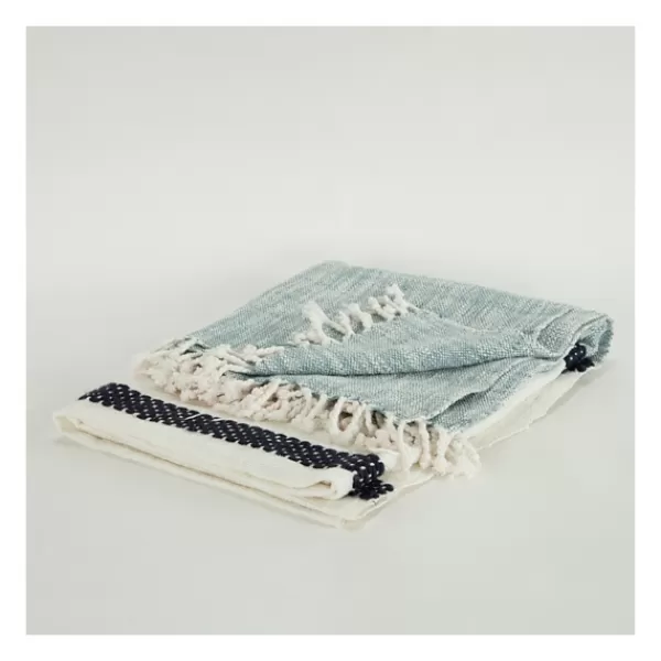 Blankets & Throws-Kirkland's Home Blue And Ivory Colorblock Throw Blue/Ivory