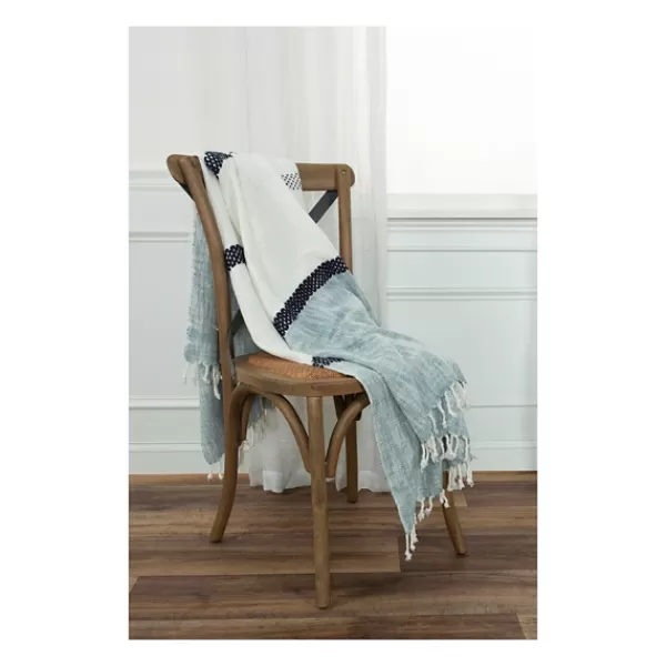 Blankets & Throws-Kirkland's Home Blue And Ivory Colorblock Throw Blue/Ivory