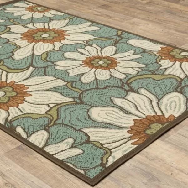Outdoor Rugs-Kirkland's Home Blue And Ivory Flowers Outdoor Area Rug, 3X5 Blue/Ivory