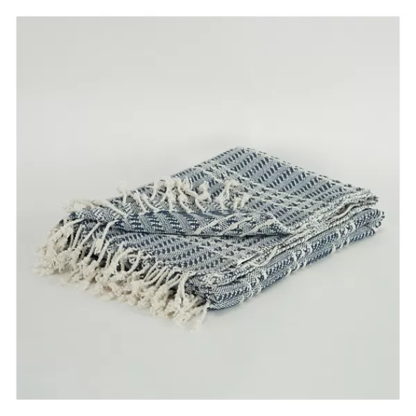 Blankets & Throws-Kirkland's Home Blue And Ivory Striped Cotton Throw Blue/Ivory