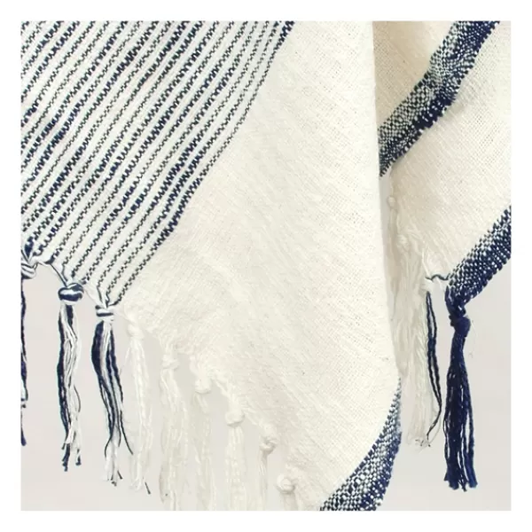 Blankets & Throws-Kirkland's Home Blue And Ivory Striped Woven Cotton Throw Blue/Ivory