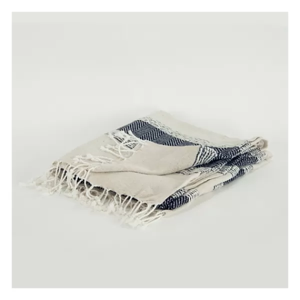 Blankets & Throws-Kirkland's Home Blue And Natural Colorblock Chevron Throw Blue/Tan