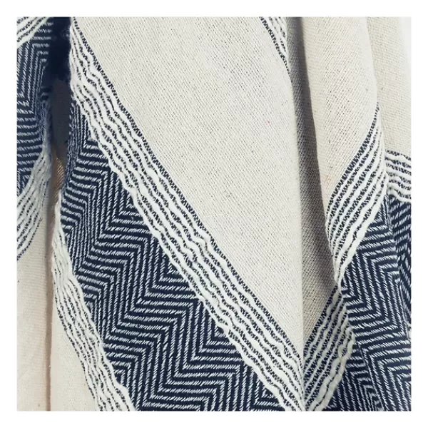 Blankets & Throws-Kirkland's Home Blue And Natural Colorblock Chevron Throw Blue/Tan