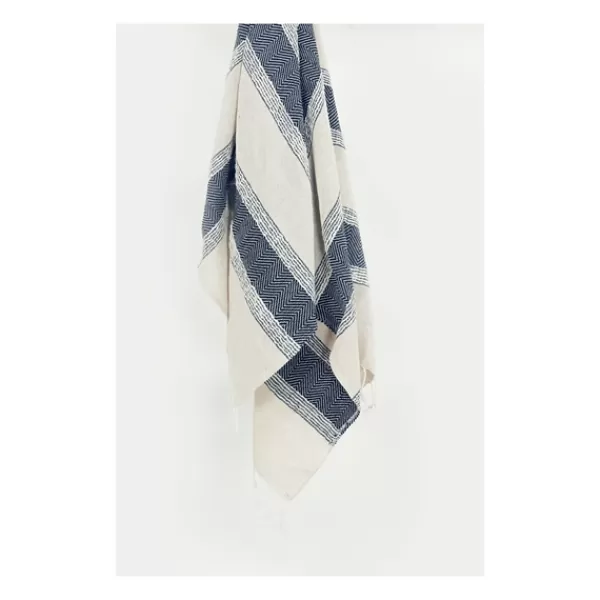 Blankets & Throws-Kirkland's Home Blue And Natural Colorblock Chevron Throw Blue/Tan