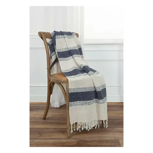 Blankets & Throws-Kirkland's Home Blue And Natural Colorblock Chevron Throw Blue/Tan