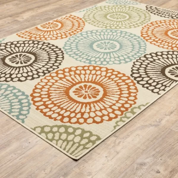 Outdoor Rugs-Kirkland's Home Blue And Orange Circles Outdoor Area Rug, 6X9 Orange/Blue