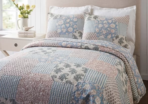 Quilts-Kirkland's Home Blue And Rose Patchwork Full/Queen 3-Pc. Quilt Set Blue/Pink