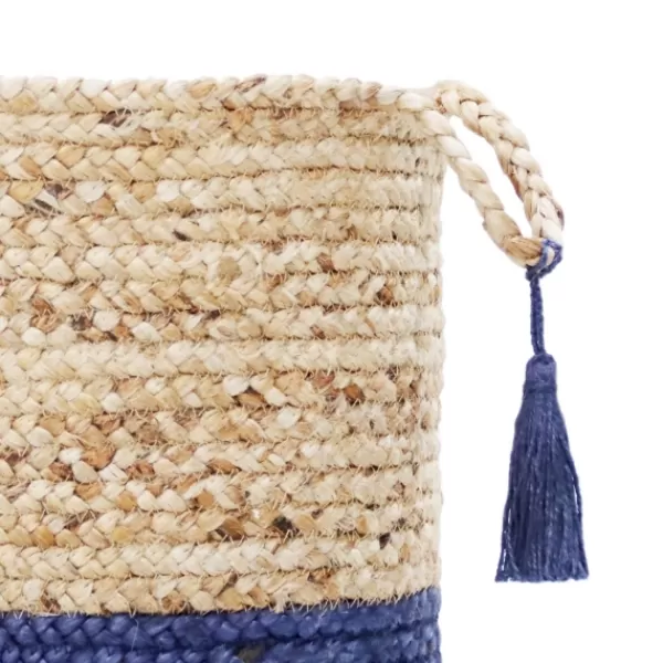Baskets & Boxes-Kirkland's Home Blue And Tan Woven Jute Basket With Tassel, 17 In. Blue/Tan