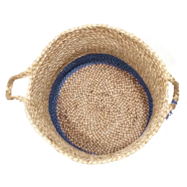 Baskets & Boxes-Kirkland's Home Blue And Tan Woven Jute Basket With Tassel, 17 In. Blue/Tan