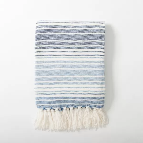 Blankets & Throws-Kirkland's Home Blue And White Chenille Crystal Stripes Throw Blue/White