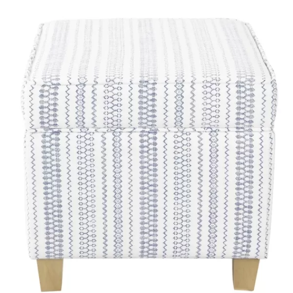 Benches & Ottomans-Kirkland's Home Blue And White Hometown Striped Storage Ottoman Blue/White