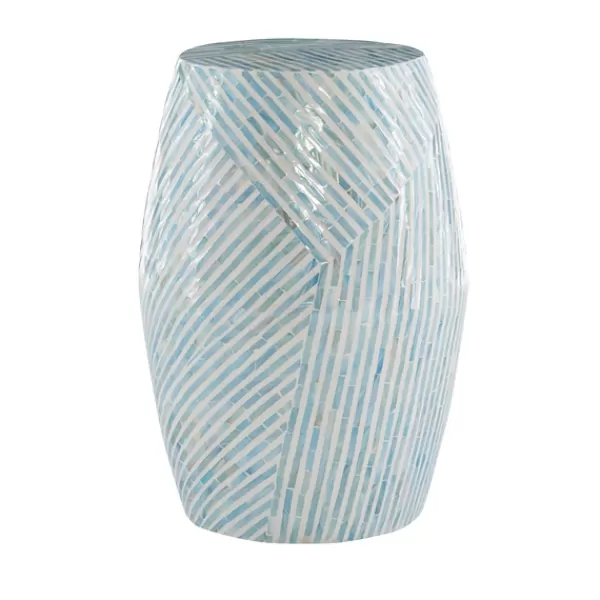 Accent & End Tables-Kirkland's Home Blue And White Mosaic Capiz Shell Drum End Table