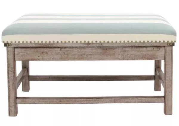 Benches & Ottomans-Kirkland's Home Blue And White Striped Upholstered Wood Bench Blue/White