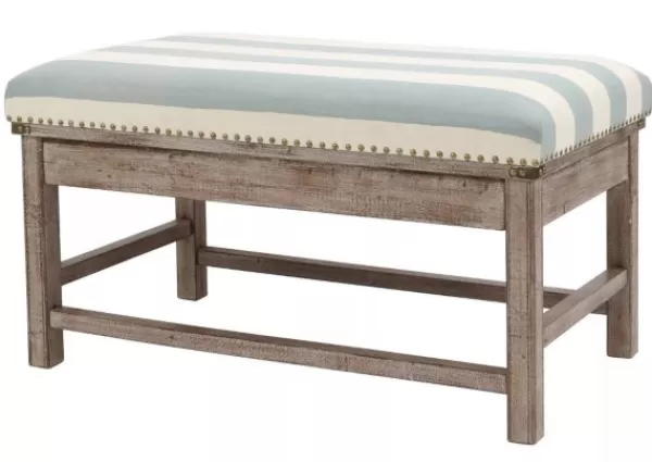 Benches & Ottomans-Kirkland's Home Blue And White Striped Upholstered Wood Bench Blue/White