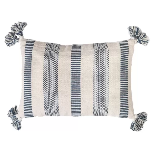 Pillows-Kirkland's Home Blue And White Woven Stripe Lumbar Pillow Blue/White