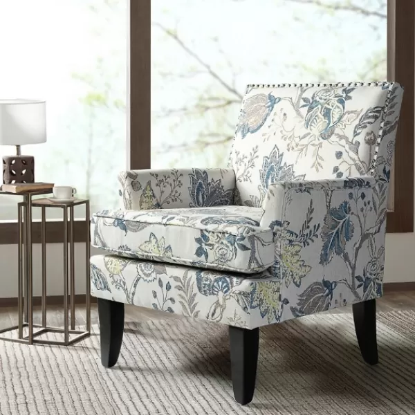 Accent Chairs-Kirkland's Home Blue And Yellow Floral Upholstered Accent Chair Blue/Yellow