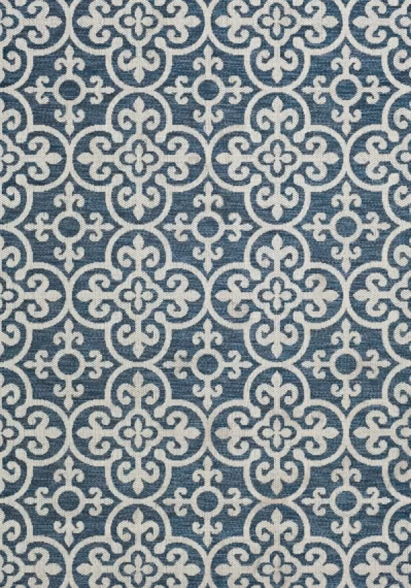 Outdoor Rugs-Kirkland's Home Blue Auckland Tile Outdoor Area Rug, 6X9 Blue/White