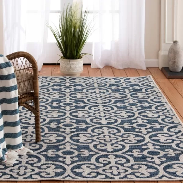 Outdoor Rugs-Kirkland's Home Blue Auckland Tile Outdoor Area Rug, 6X9 Blue/White