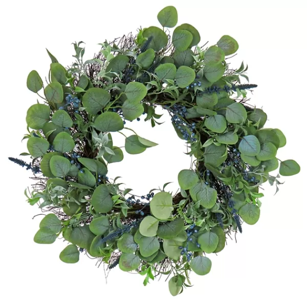 Wreaths-Kirkland's Home Blue Berries And Eucalyptus Wreath Green