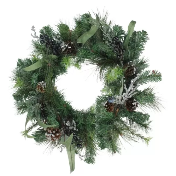 Wreaths-Kirkland's Home Blue Berries And Ice Twigs Wreath Green/Blue/Silver