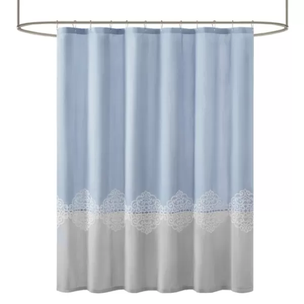 Shower Curtains-Kirkland's Home Blue Block Embroidered Shower Curtain Blue/Gray