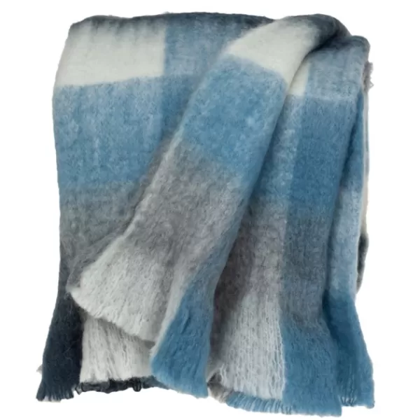 Blankets & Throws-Kirkland's Home Blue Buffalo Check Wool Handloomed Throw Blue/Gray/Black/White