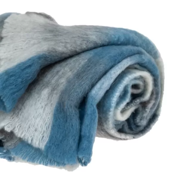 Blankets & Throws-Kirkland's Home Blue Buffalo Check Wool Handloomed Throw Blue/Gray/Black/White