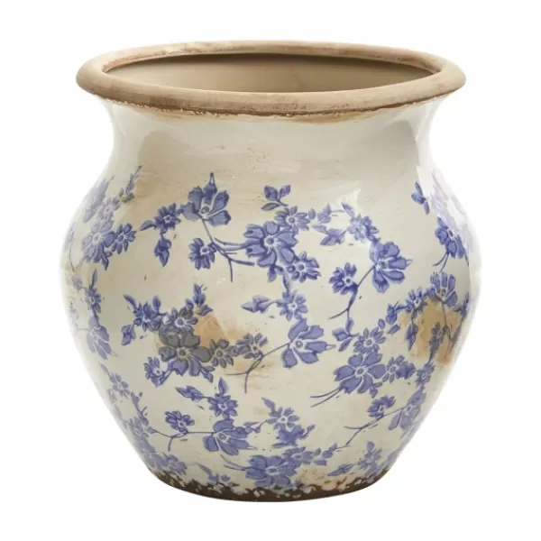 Vases-Kirkland's Home Blue Bulous Floral Scroll Ceramic Vase, 10 In. Blue/White