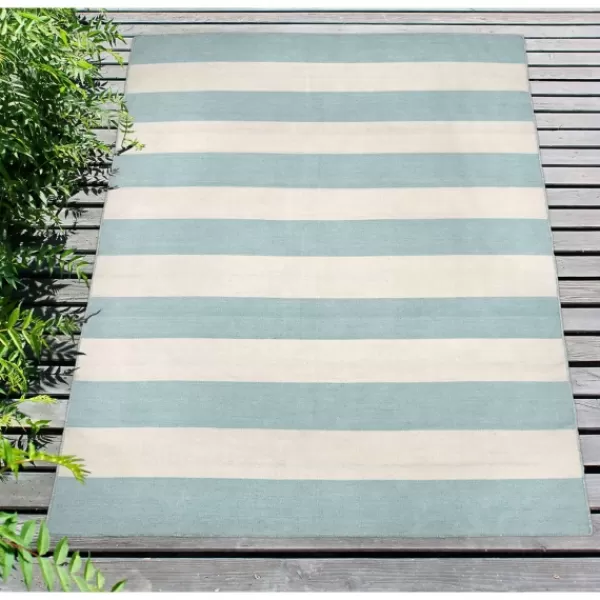 Outdoor Rugs-Kirkland's Home Blue Cabana Stripe Indoor/Outdoor Area Rug, 8X11 Blue/Ivory