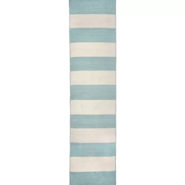 Outdoor Rugs-Kirkland's Home Blue Cabana Stripe Indoor/Outdoor Runner, 2X8 Blue/Ivory