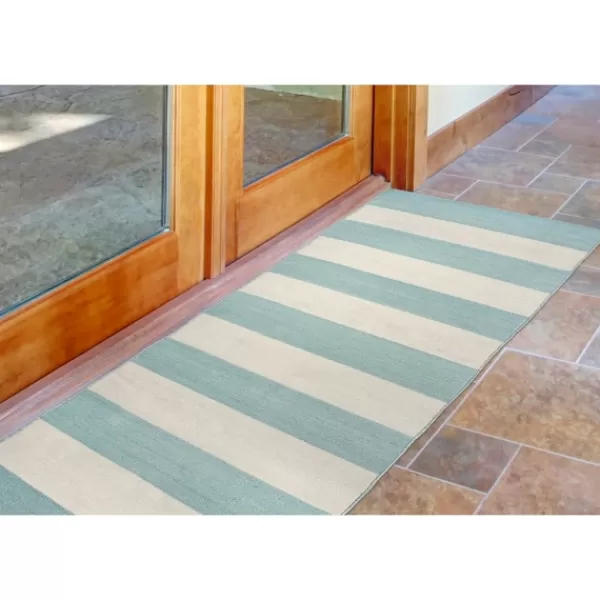 Outdoor Rugs-Kirkland's Home Blue Cabana Stripe Indoor/Outdoor Runner, 2X8 Blue/Ivory