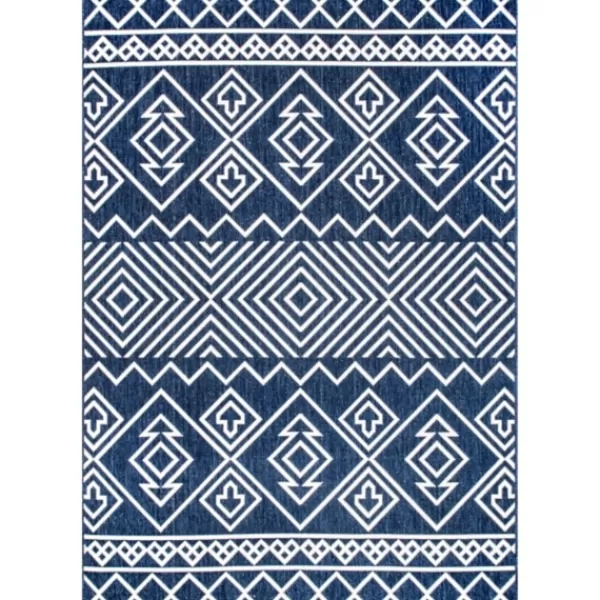 Outdoor Rugs-Kirkland's Home Blue Cassie Global Outdoor Area Rug, 5X8 Blue/White