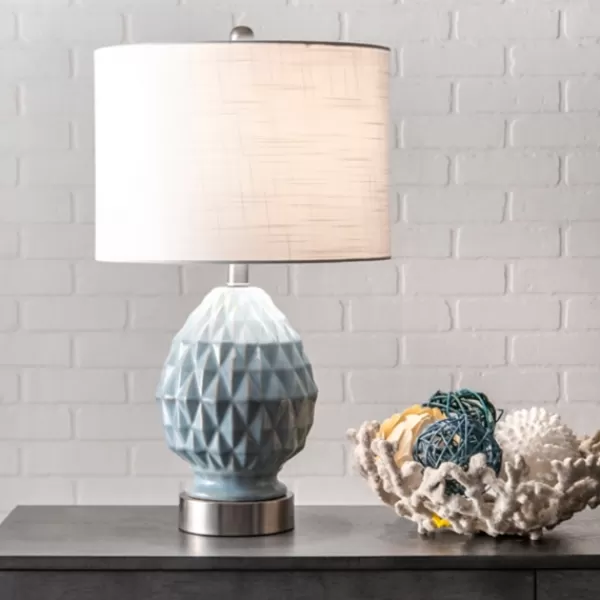 Table Lamps-Kirkland's Home Blue Ceramic Geometric Diamond Table Lamp White