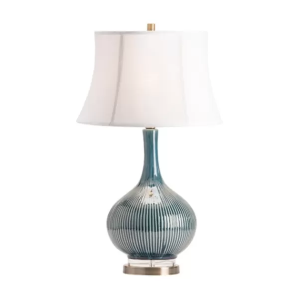 Table Lamps-Kirkland's Home Blue Ceramic Stripe Base Table Lamp White