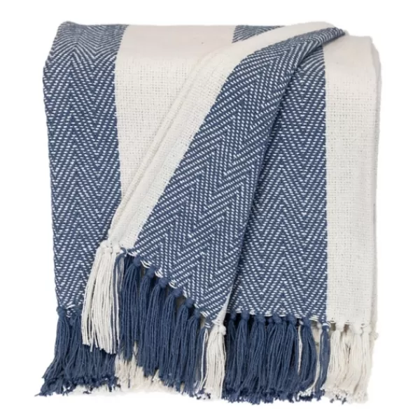 Blankets & Throws-Kirkland's Home Blue Chalet Striped Fringe Throw Blue/White