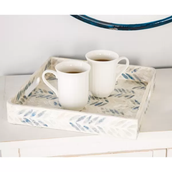 Decorative Trays-Kirkland's Home Blue Chevron Enamel 3-Pc. Tray Set White/Blue