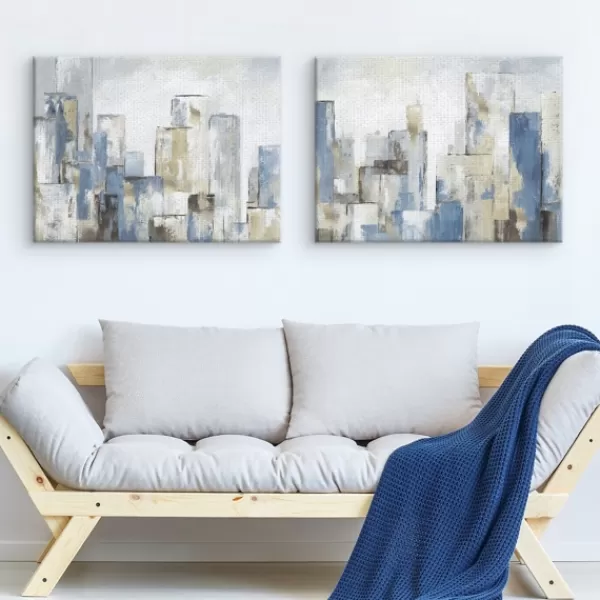 Canvas Art-Kirkland's Home Blue City Canvas Art Prints, Set Of 2 Blue/White/Black/Gray