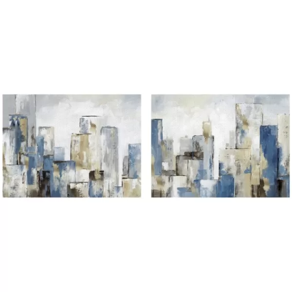 Canvas Art-Kirkland's Home Blue City Canvas Art Prints, Set Of 2 Blue/White/Black/Gray